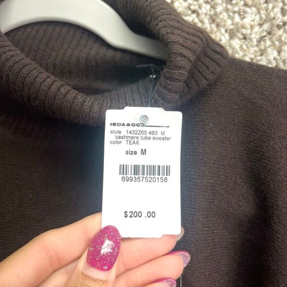 ISDA & CO Sweater Women's Medium Teak Brown Cashmere Kimono Sleeve Tube NWT - Picture 6 of 7